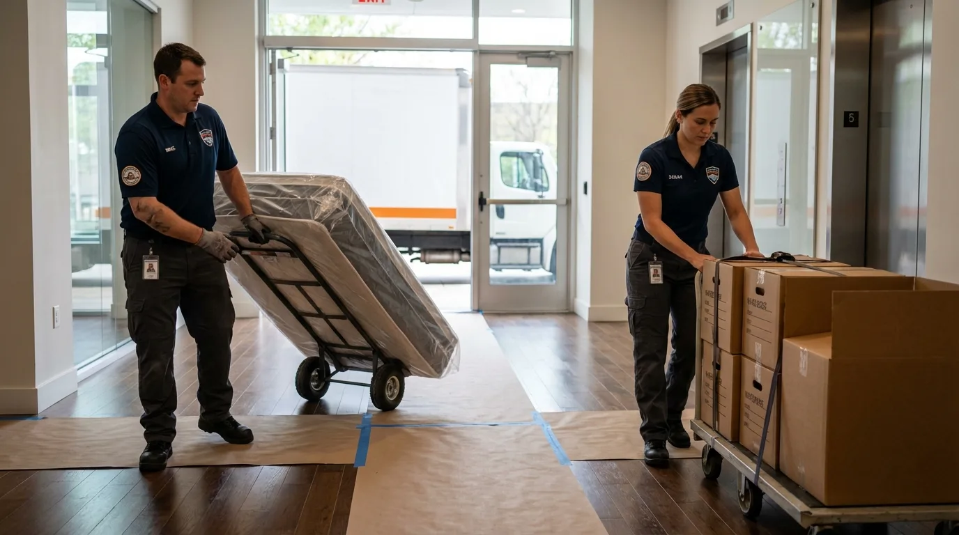 Professional apartment movers loading elevator in Post, TX