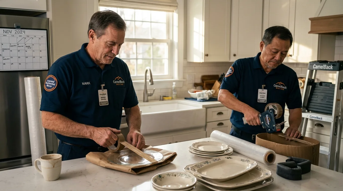 Professional crew packing kitchen dishware in Post, TX